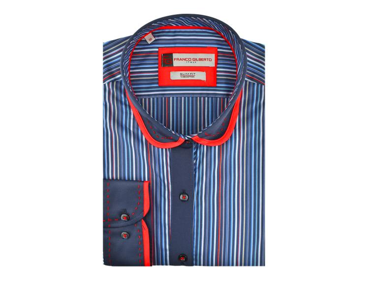 LL 3213 Women's dark blue & red striped club collar shirt