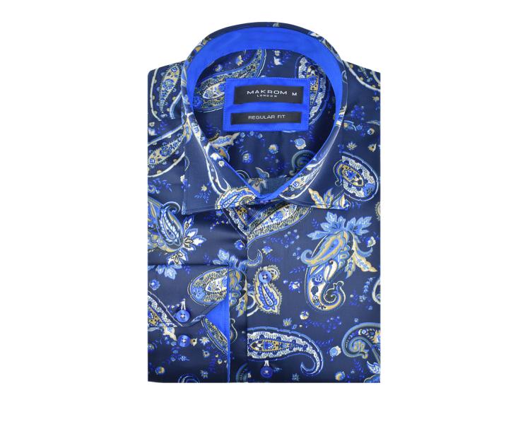 SL 5483 Мужская синяя сатиновая рубашка с принтом Мужские рубашки