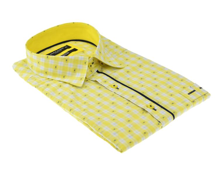 SS 6049 Желтая рубашка в клетку с коротким рукавом Мужские рубашки