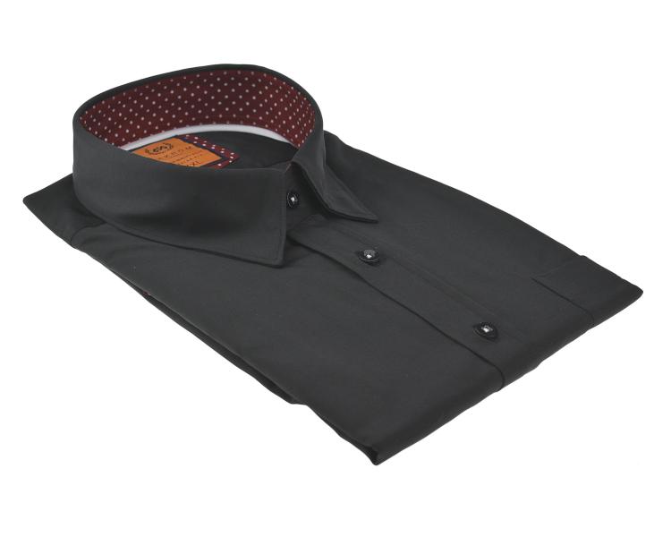 SS 6084 Черная рубашка с принтом в горошек и коротким рукавом Мужские рубашки