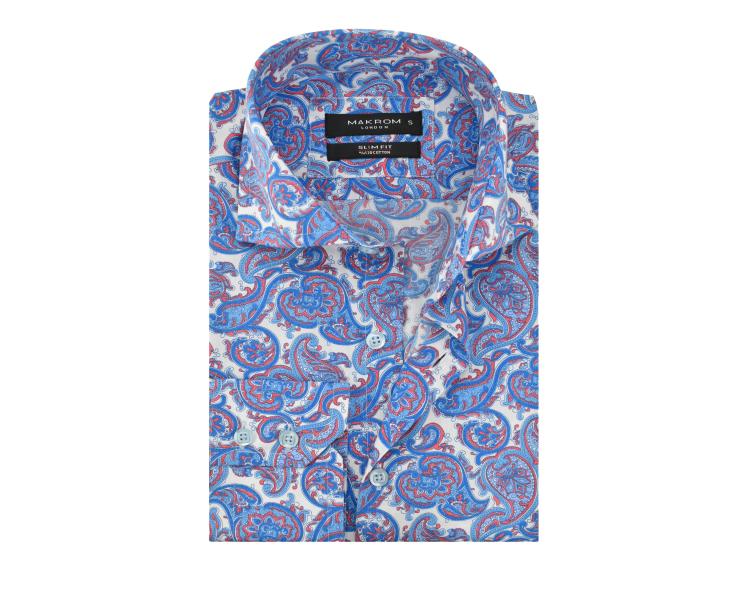 SL 5581 Men's white & blue paisley design long sleeved shirt