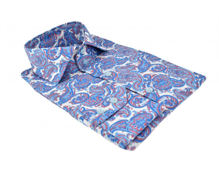 SL 5581 Men's white & blue paisley design long sleeved shirt