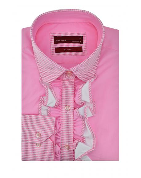 LL 3137-2 Розовая рубашка с круглым воротником