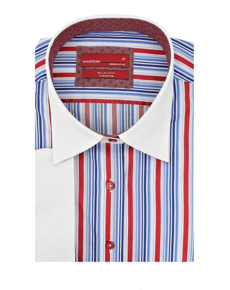 LS 4084 Сине-бело-красная рубашка в полоску с 3/4 рукавом