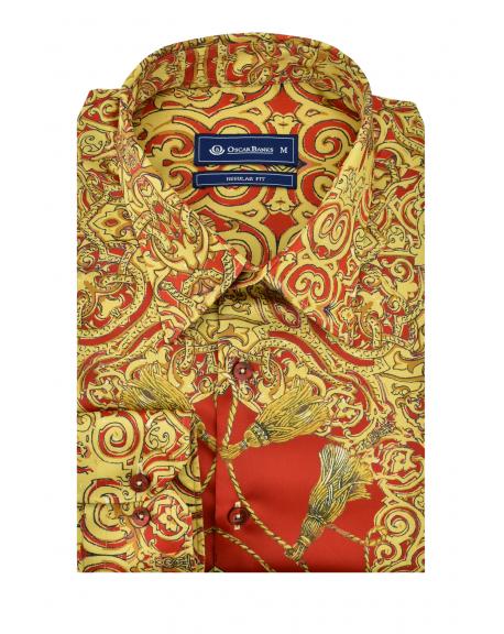 SL 5921 Красная сатиновая "Барокко" рубашка