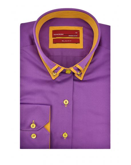 LL 3139 Фиолетовая рубашка с двойным воротником