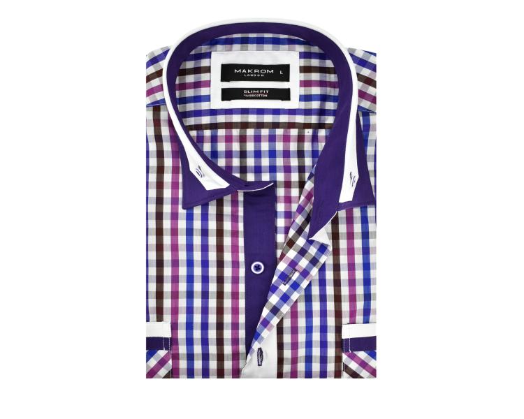 SS 6042 Men's purple & blue checked double collar short sleeved shirt