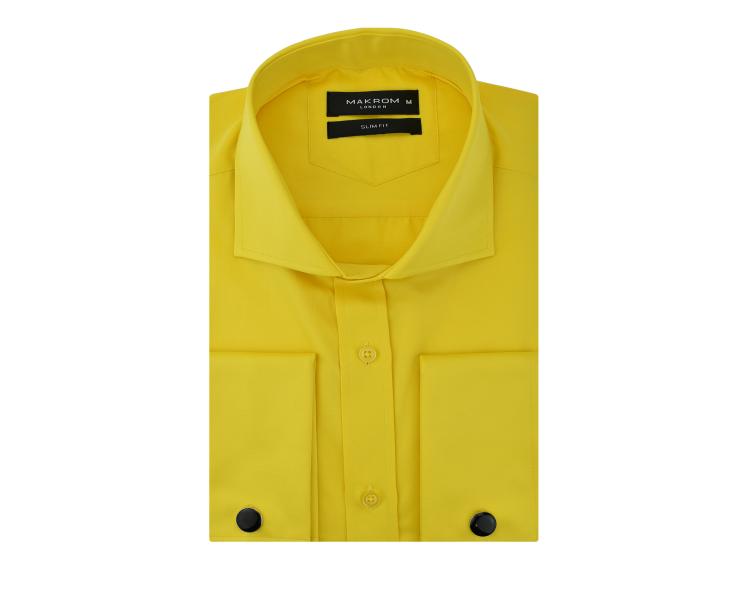 SL 6111 Мужская желтая однотонная рубашка с манжетами под запонки и итальянским воротником Мужские рубашки
