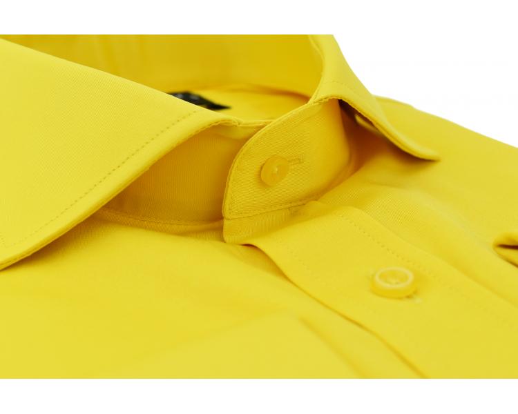 SL 6111 Мужская желтая однотонная рубашка с манжетами под запонки и итальянским воротником Мужские рубашки