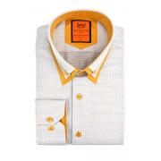 SL 5514 Men's grey & camel double collar long sleeved shirt