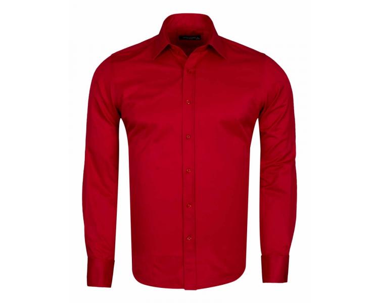 SL 6111 Красная однотонная рубашка с манжетами под запонки и итальянским воротником Мужские рубашки