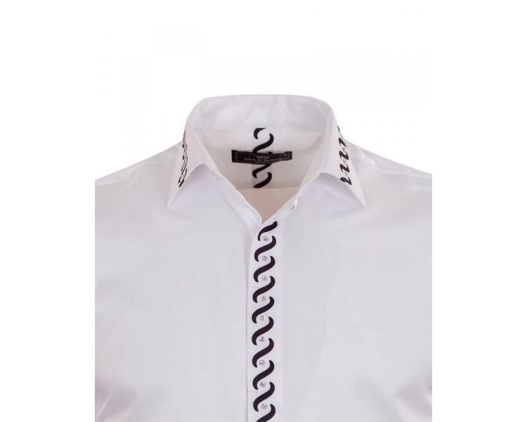 SL 6901 Мужская белая рубашка с камушками и черными орнаментами Мужские рубашки