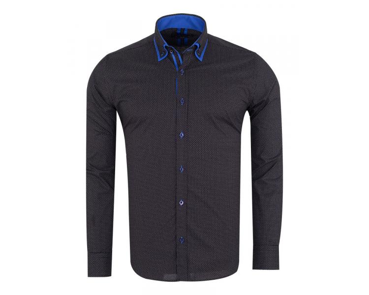 SL 7074 Черная рубашка с двойным воротником и синими вставками Мужские рубашки