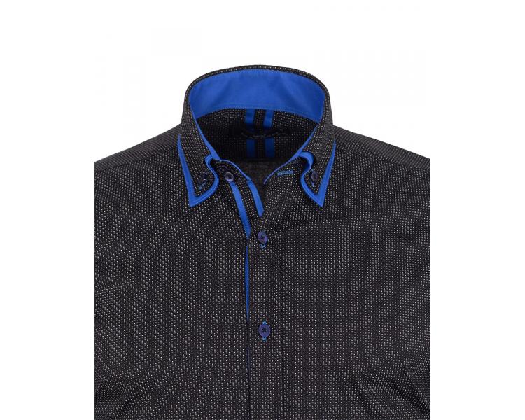 SL 7074 Черная рубашка с двойным воротником и синими вставками Мужские рубашки