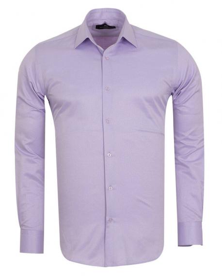 SL 7120 Светло-фиолетовая однотонная текстурная рубашка в тонкую полоску