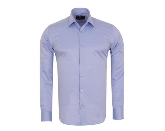 SL 7120 Голубая однотонная текстурная рубашка в тонкую полоску Мужские рубашки