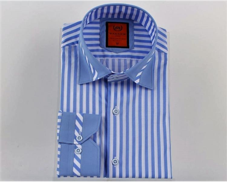 SL 5322 Men's blue & white striped cutaway collar long sleeved shirt