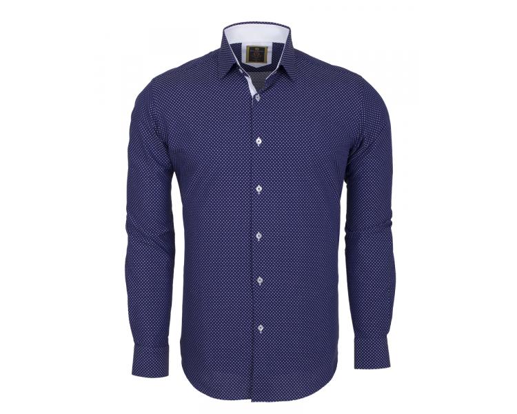 SL 5971 Мужская синяя рубашка с микро-принтом и длинным рукавом Мужские рубашки