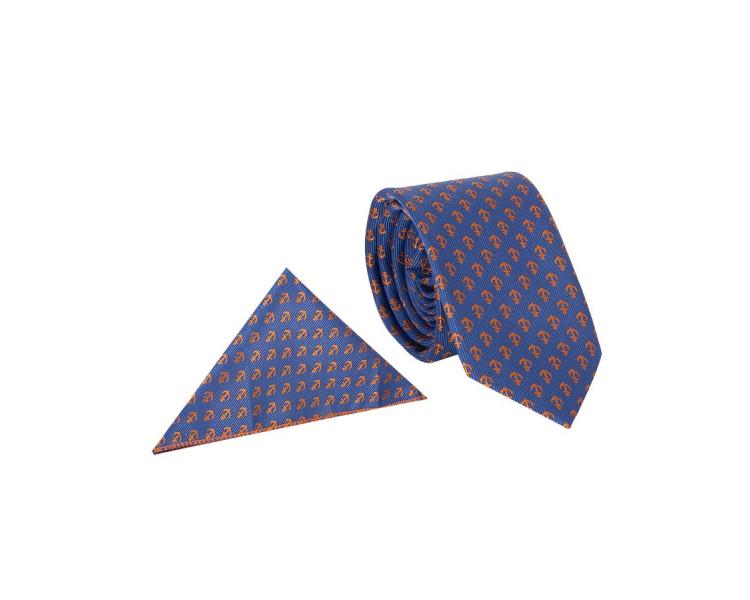 Men's royal blue anchor print necktie and handkerchief set Accessories