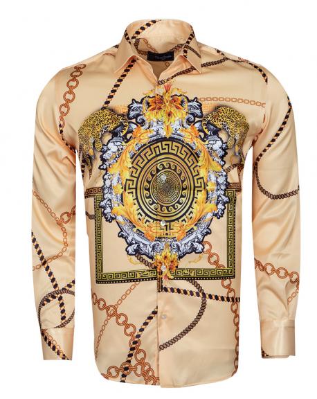SL 6750 Сатиновая рубашка с принтом цепей и леопардов