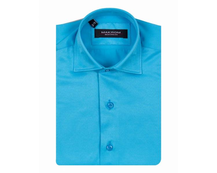 CLS 002 Бирюзово-синяя однотонная рубашка с длинными рукавами Рубашки для мальчиков