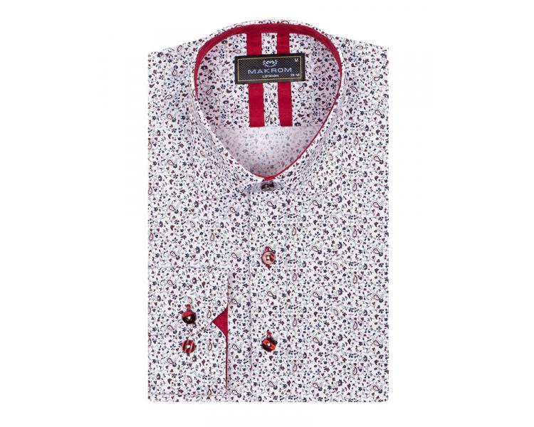 SL 6811 Белая рубашка с микро-принтом цветов и пейсли Мужские рубашки