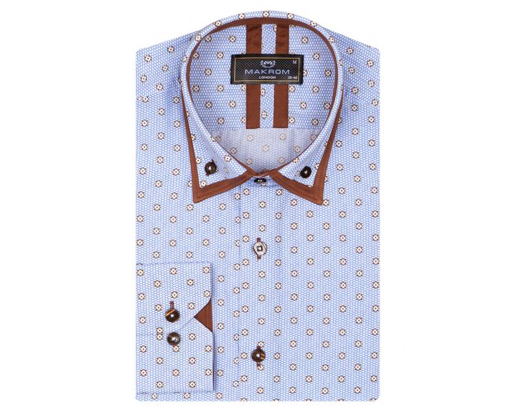 SL 6814 Светло-синяя рубашка с двойным воротником и узором Мужские рубашки