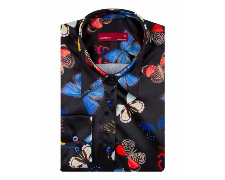 LL 3257 Черная рубашка с принтом цветных бабочек