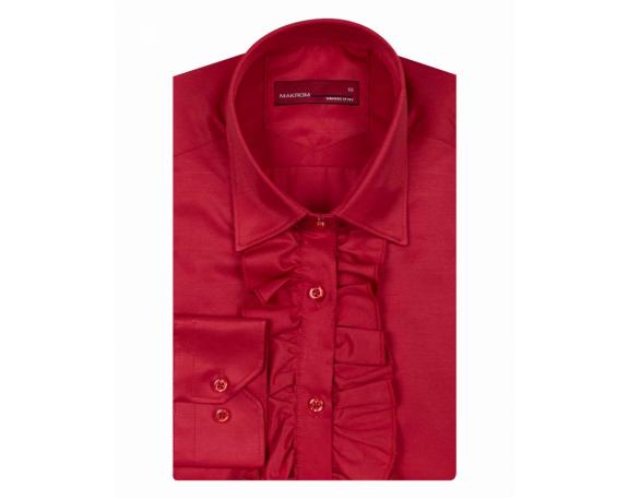 LL 3291 Women's red plain long sleeved shirt with frill placked Sieviešu krekli