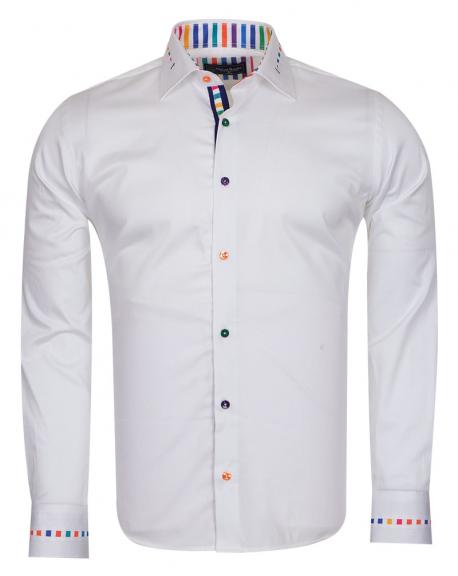 SL 6621 Белая рубашка со вставками цветными полосками