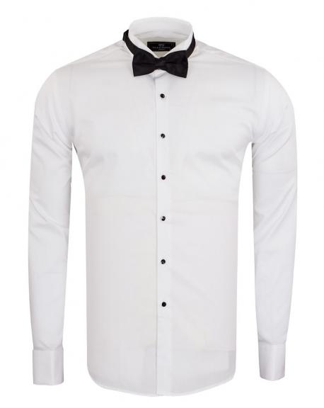 SL 7019 Белая рубашка под смокинг с двойными манжетами и бабочкой