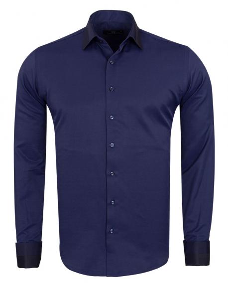SL 6745 Темно-синяя рубашка с орнаментом под запонки с французским двойным манжетом 