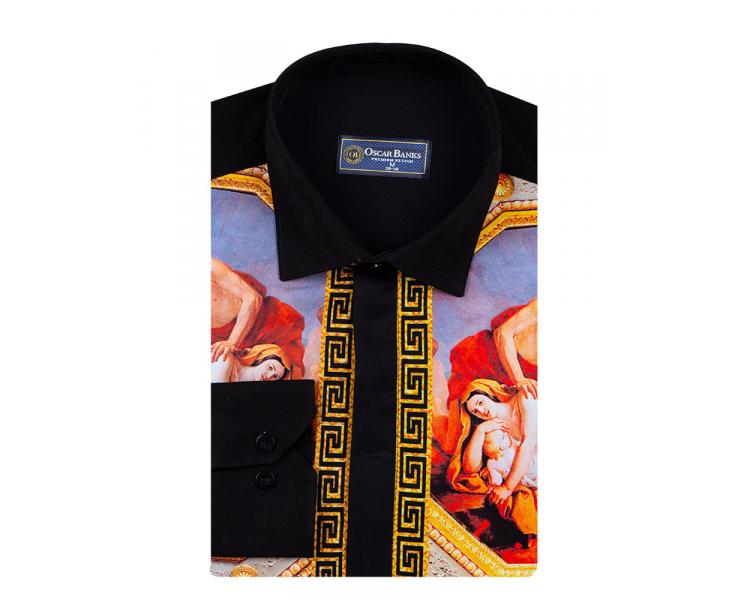 SL 6673 Черная рубашка с принтом " Мадонна с ребенком" Мужские рубашки