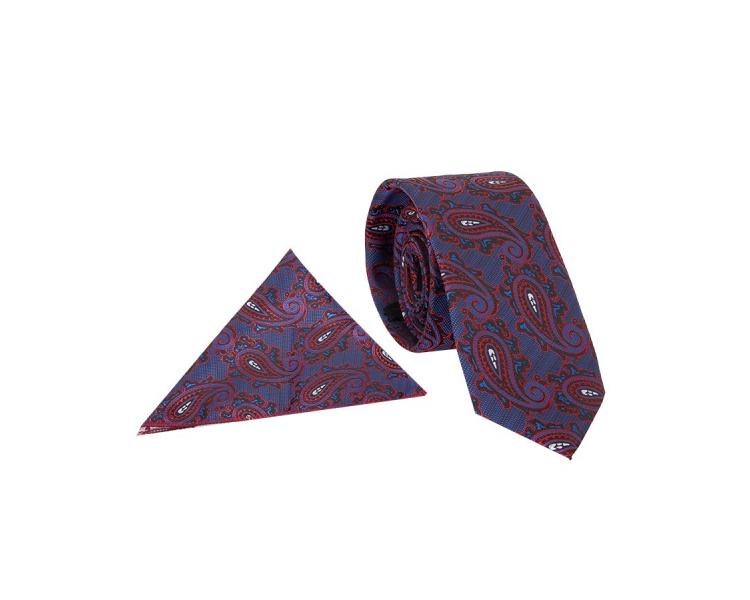 Men's blue & red paisley print tie and pocket square Accessories