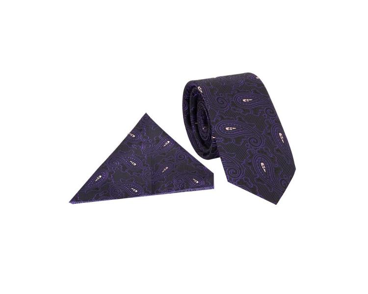 Men's black & purple paisley print tie and pocket square Accessories