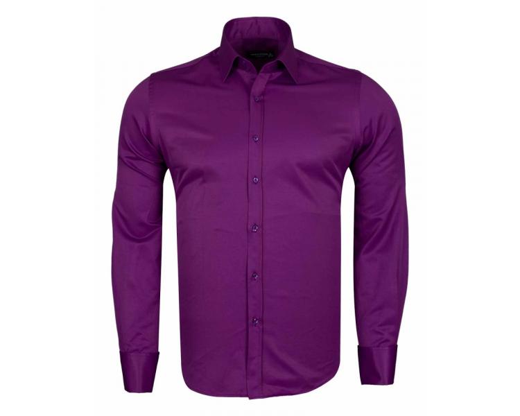 Men's purple plain double cuff shirt with cufflinks SL 1045-B Vīriešu krekli