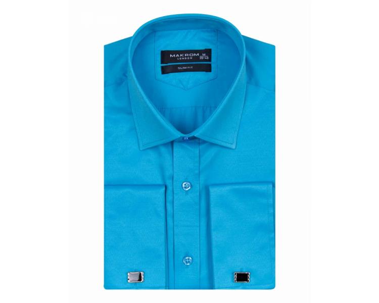 SL 1045-C Мужская бирюзовая рубашка с французскими манжетами под запонки Мужские рубашки