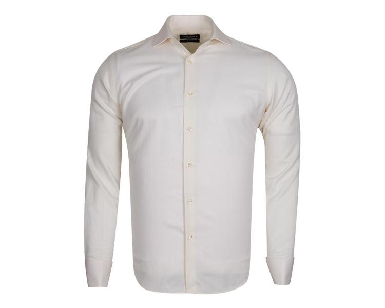 SL 6144 Бежевая однотонная текстурная рубашка с французским манжетом Мужские рубашки