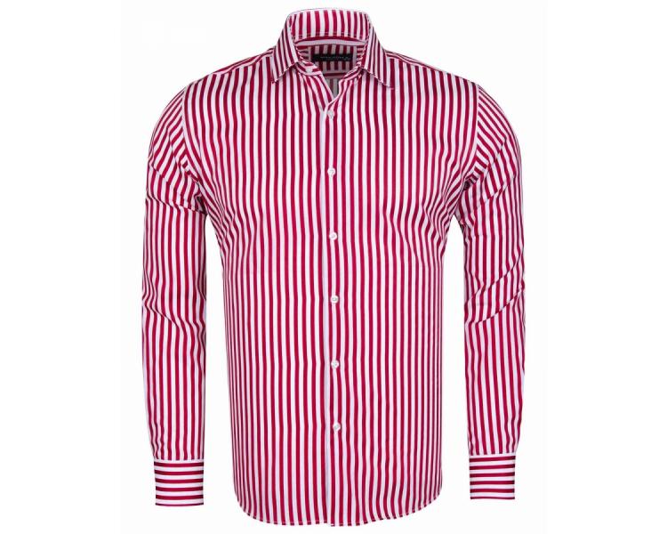 SL 6620 Красно-белая рубашка в полоску с итальянским воротником Мужские рубашки